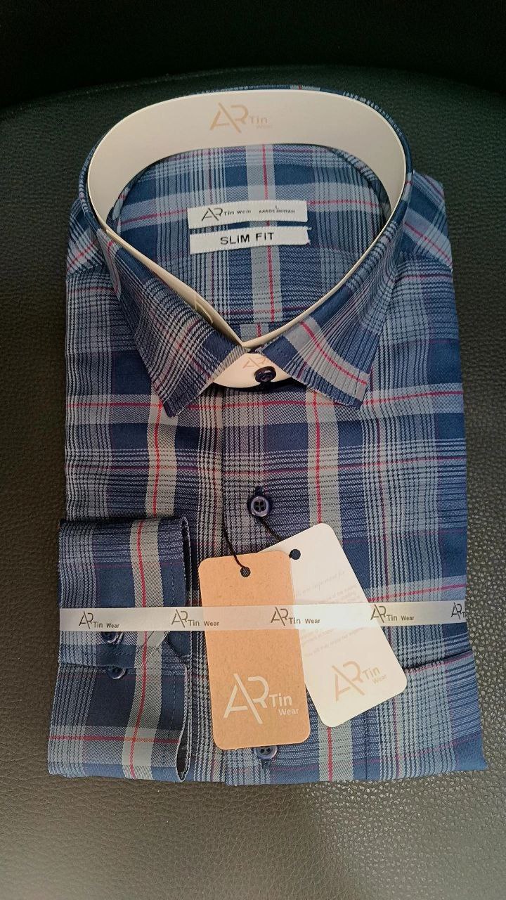 پیراهن مردانه خط دار چهارخانه پارچه حریر وارداتی